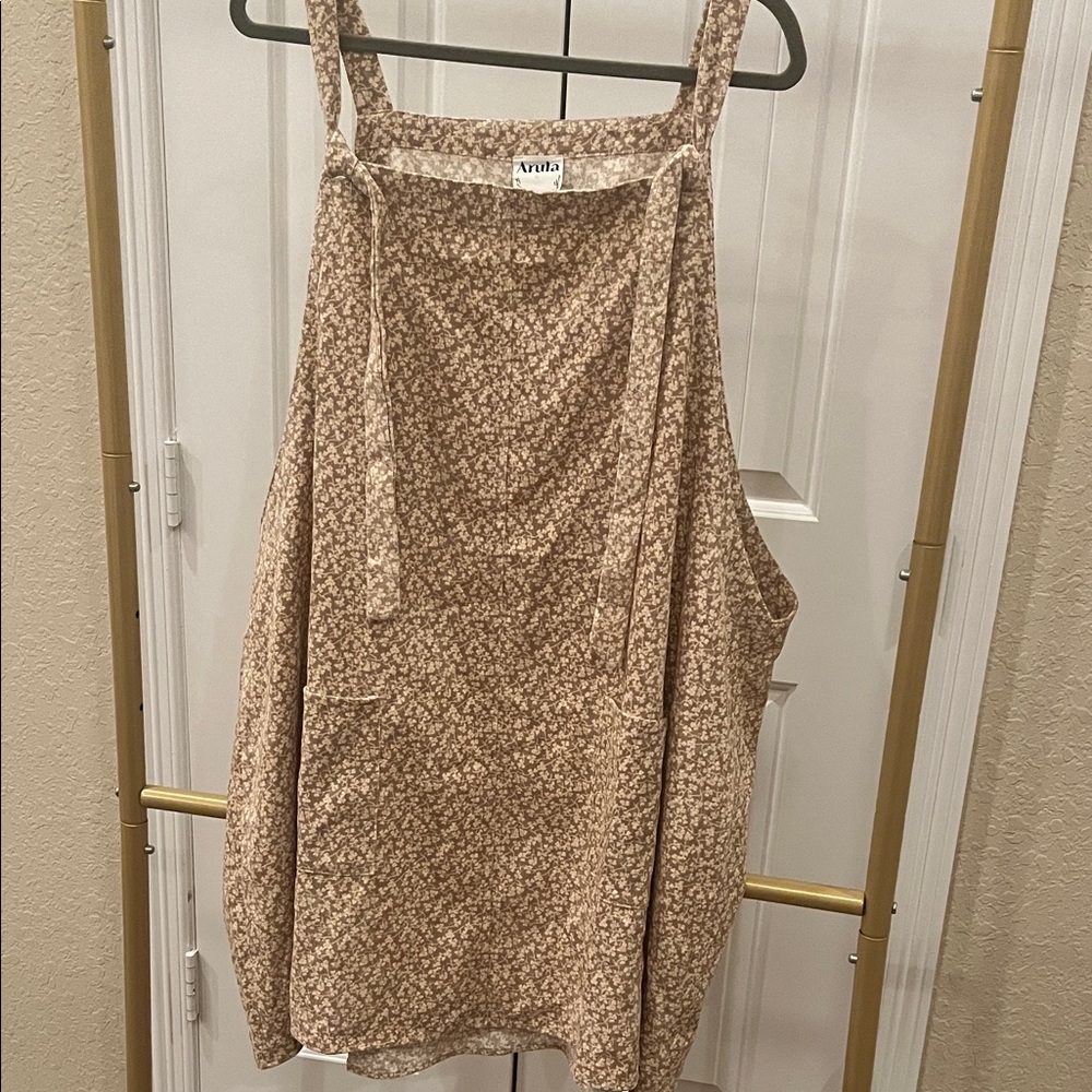 ARULA Taupe Floral Square-Neck mini dress